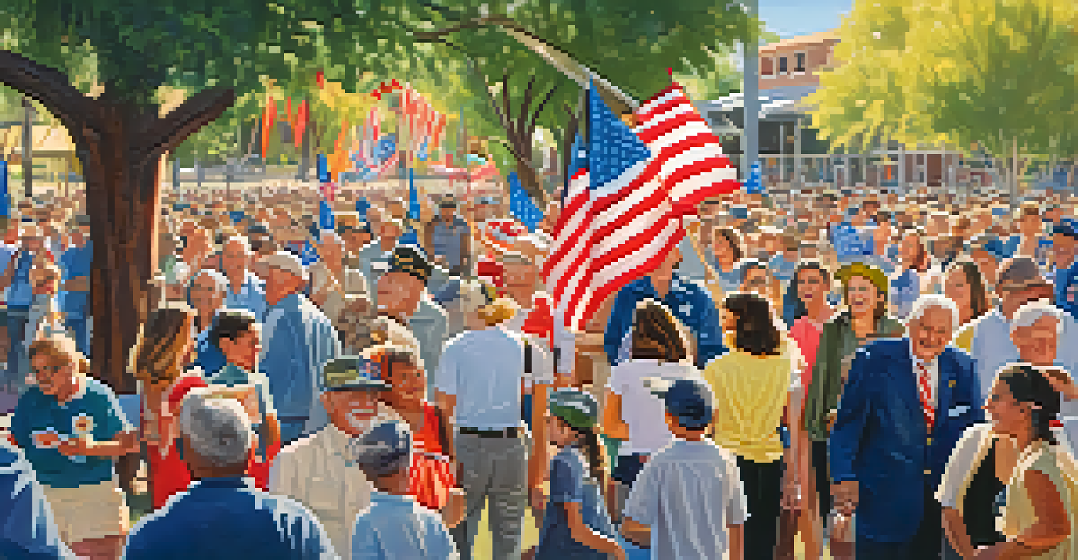 A community event in Tucson honoring returning World War II veterans, with families and children celebrating in a park.