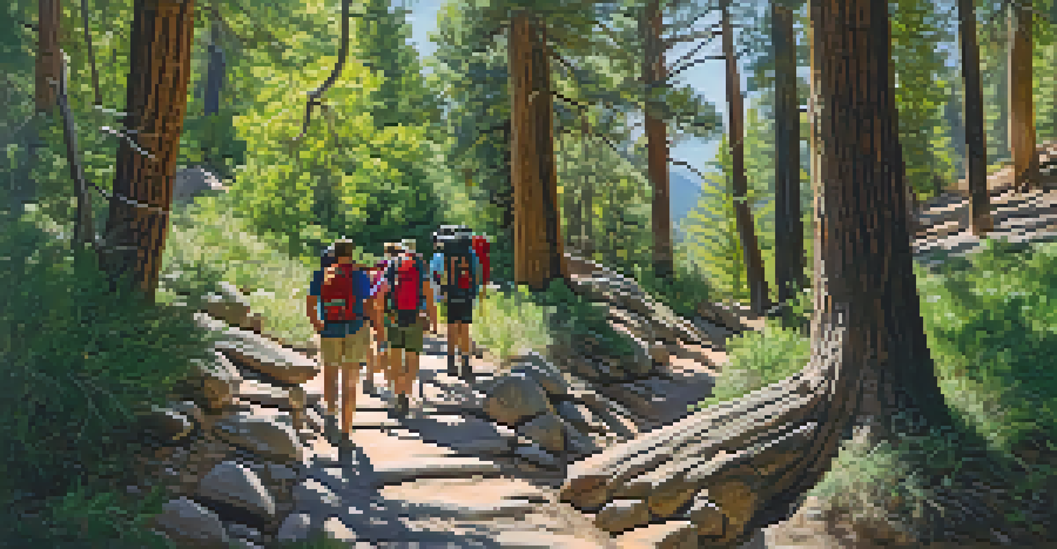 A group of hikers on a forest trail in Mount Lemmon, enjoying the natural scenery.