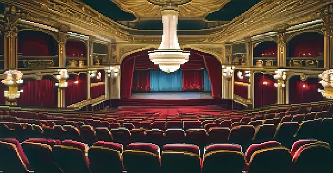 The interior of The Rialto Theatre, featuring plush red velvet seats and ornate gold detailing, illuminated by warm lighting.