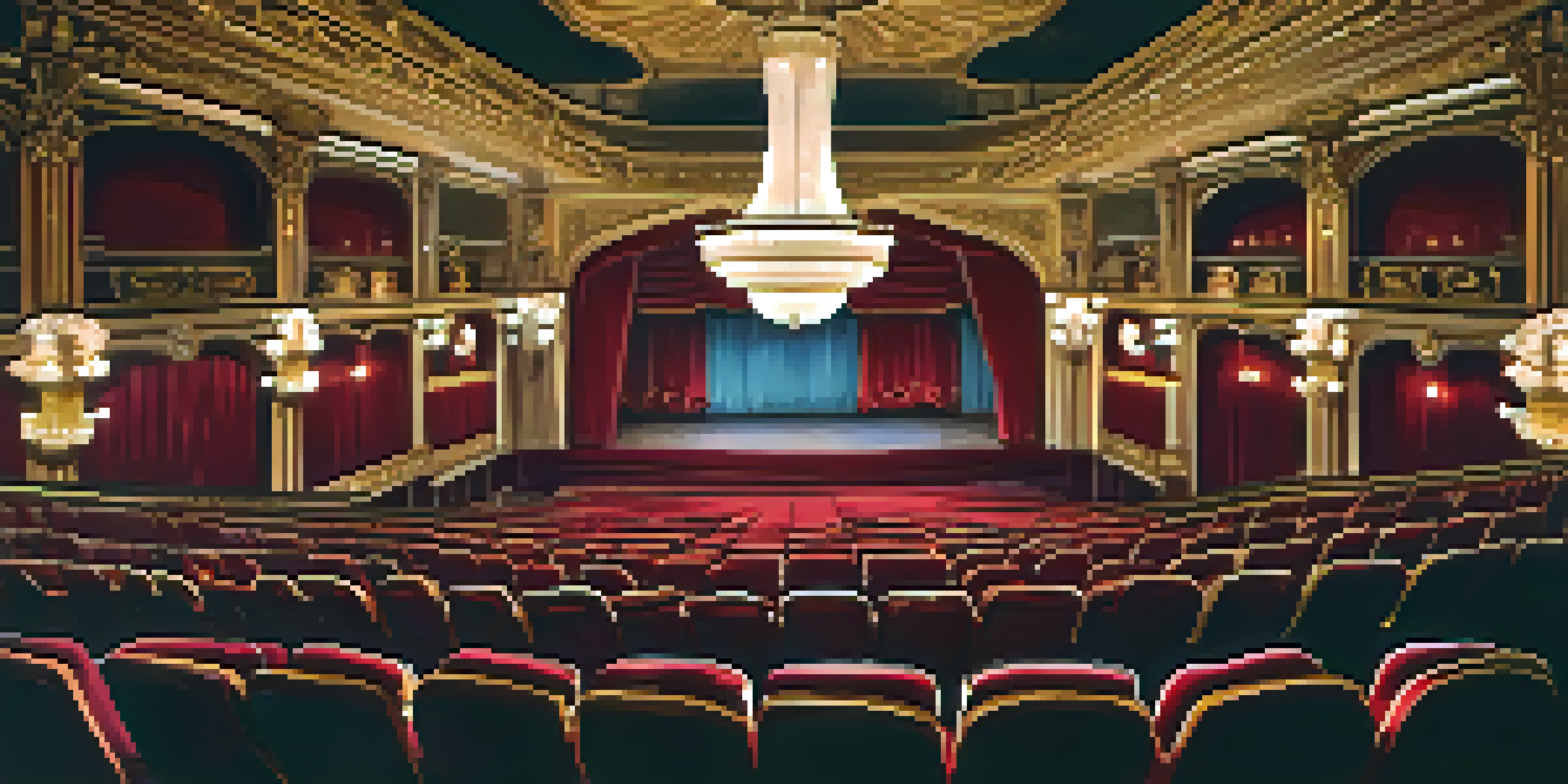 The interior of The Rialto Theatre, featuring plush red velvet seats and ornate gold detailing, illuminated by warm lighting.