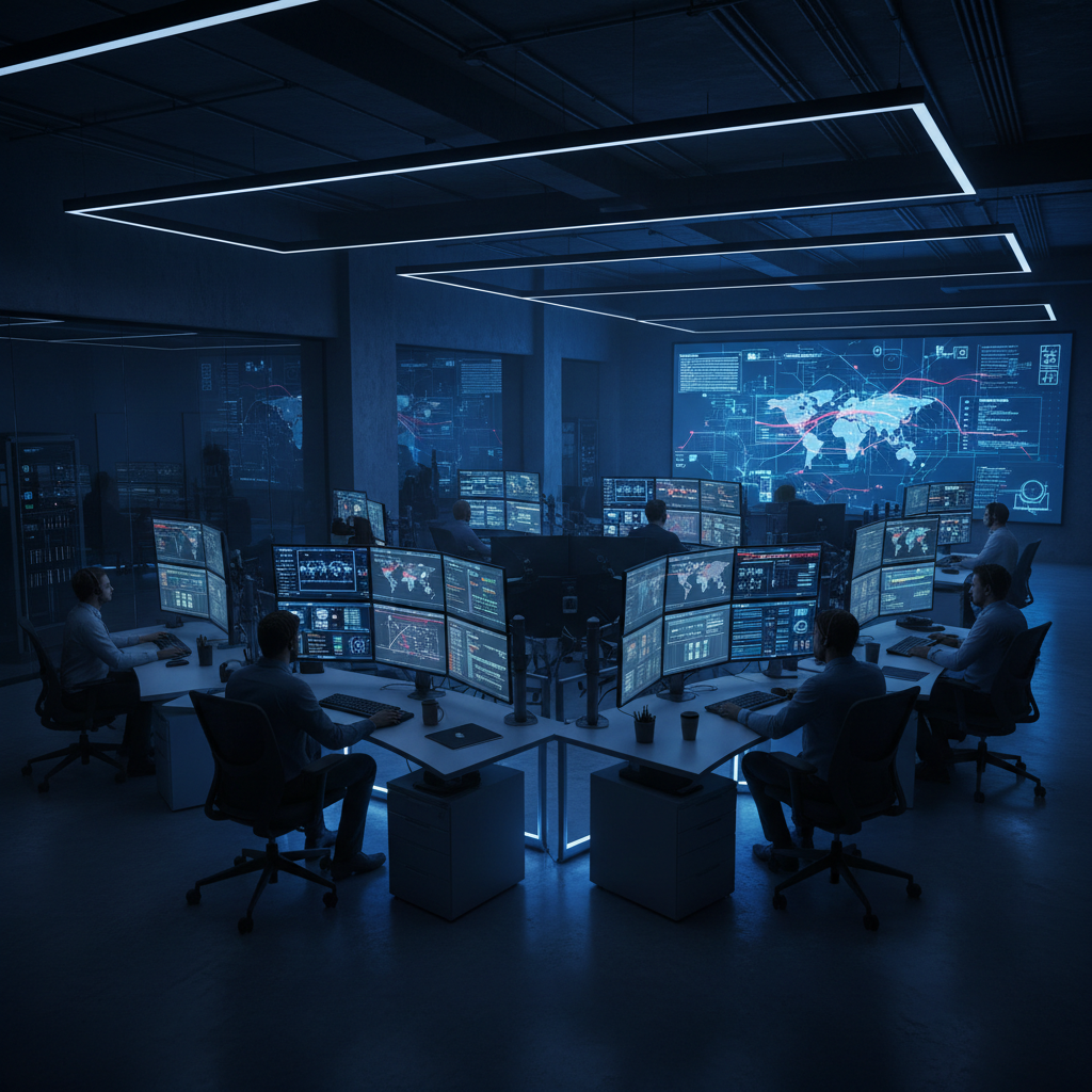Cybersecurity operations center monitoring digital threats