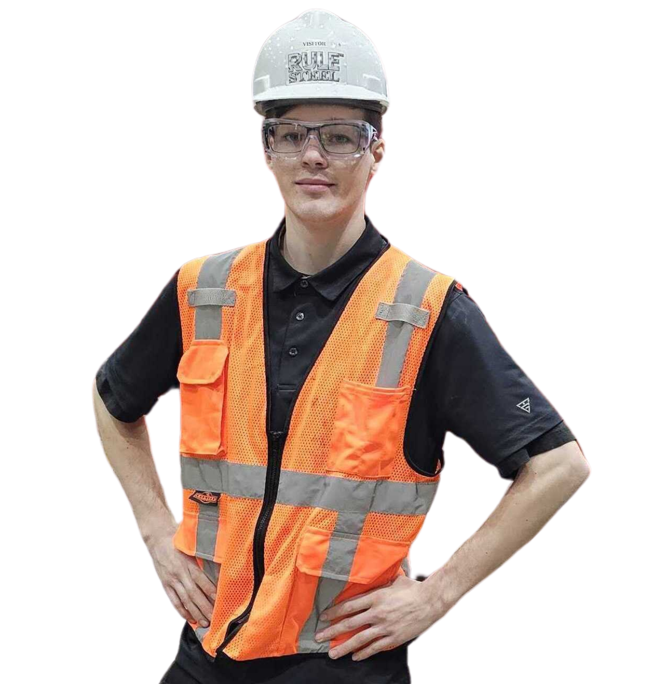 TotalCare IT engineer wearing a hard hat, safety glasses and a hi-vis vest