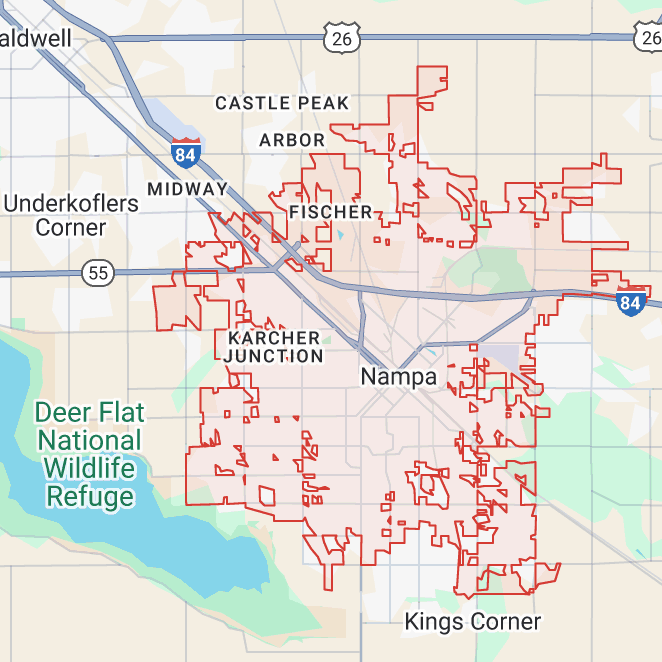 Service area map for Nampa, Idaho