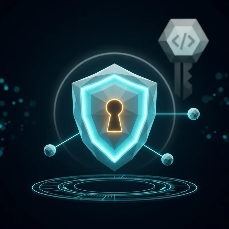 Keycloak SSO on AWS — security shield with keyhole and connected nodes representing centralized identity management and single sign-on