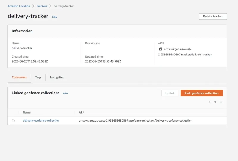 Amazon Location console screenshot part 2