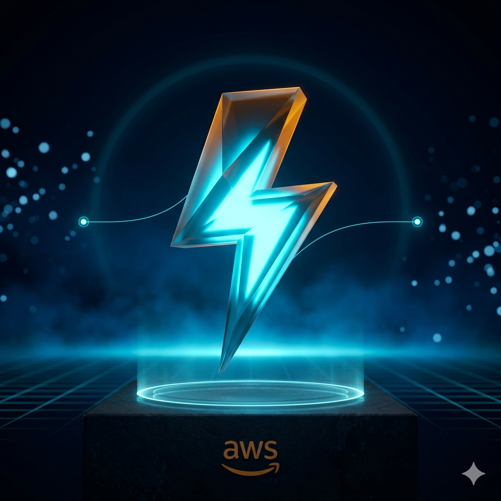 AWS IoT Core MQTT real-time messaging — 3D cinematic signal transmission symbol on dark navy background