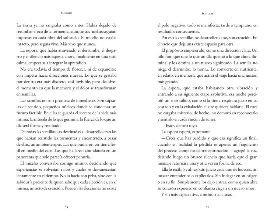 Páginas 72 y 73 de «Micelio»: texto corrido