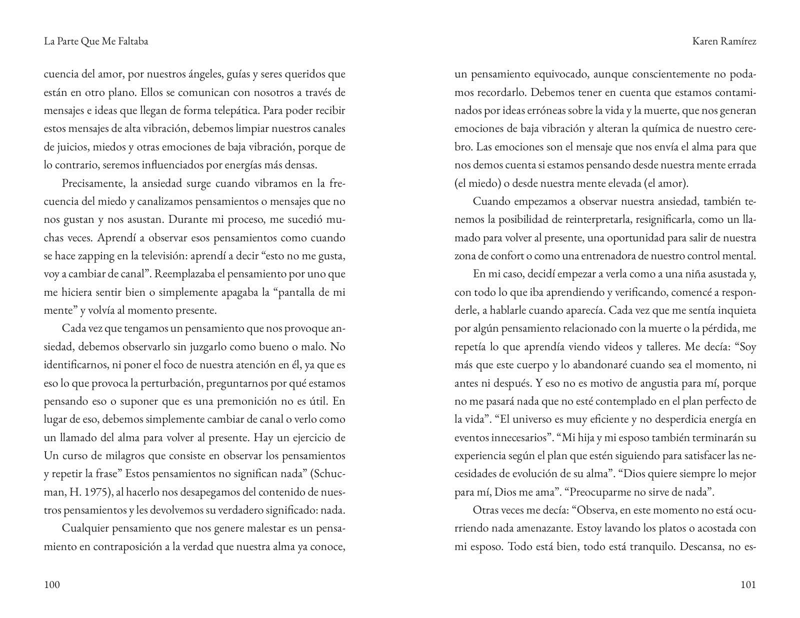 Páginas 104 y 105 de «La parte que me faltaba»: texto corrido