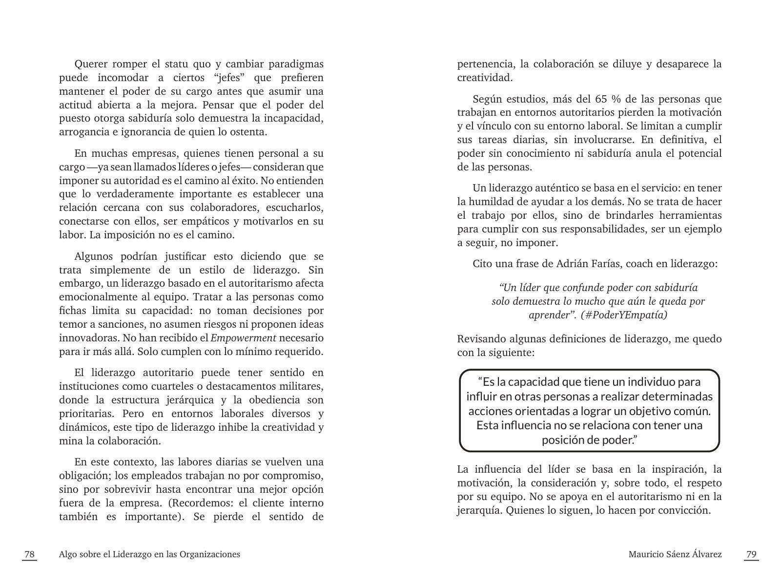 Páginas 78 y 79 de «El Liderazgo y la Experiencia del Cliente»: texto corrido