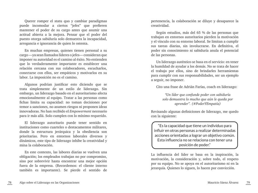 Páginas 78 y 79 de «El Liderazgo y la Experiencia del Cliente»: texto corrido