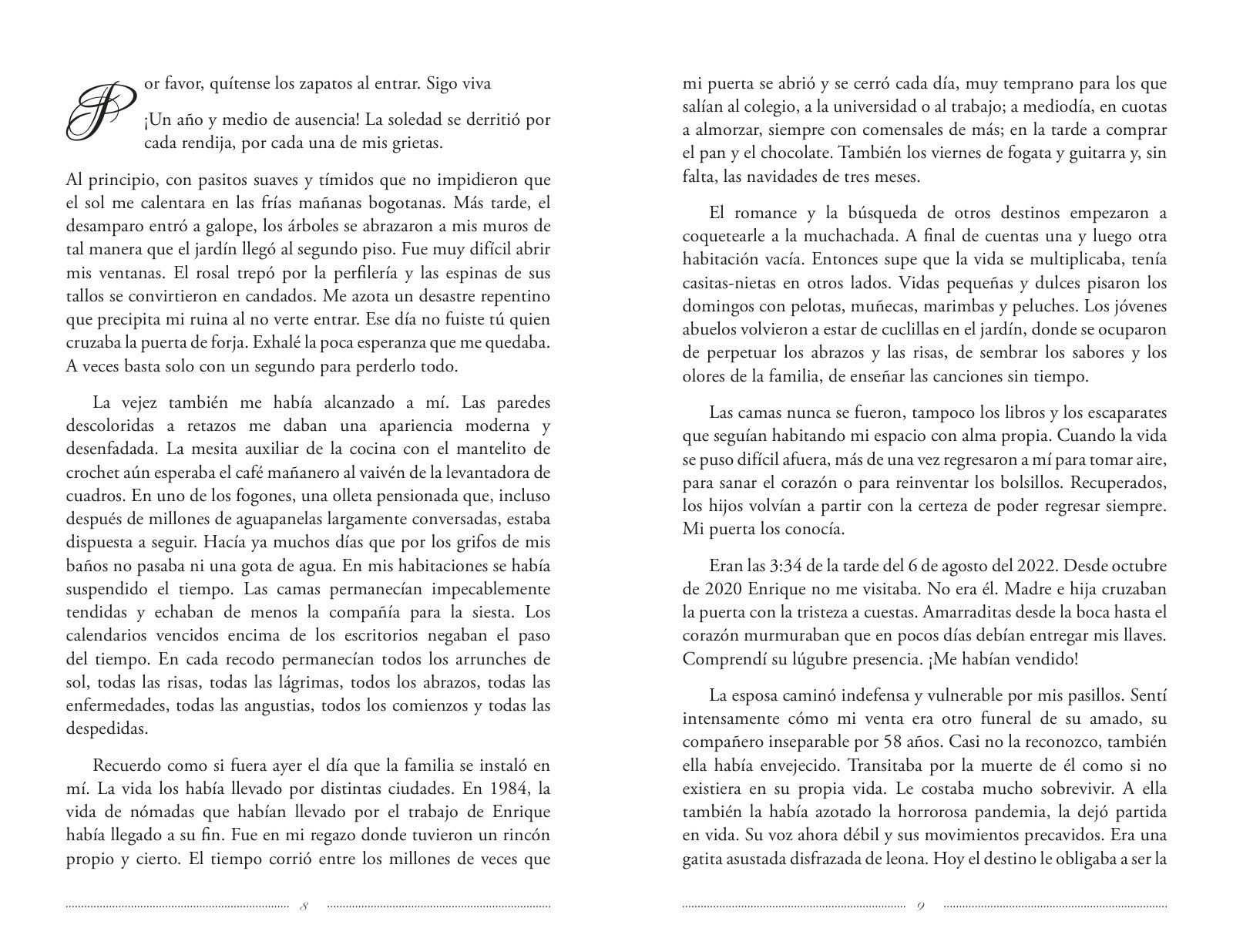 Páginas 8 y 9 de «Sutura de una Lágrima»: apertura de capítulo