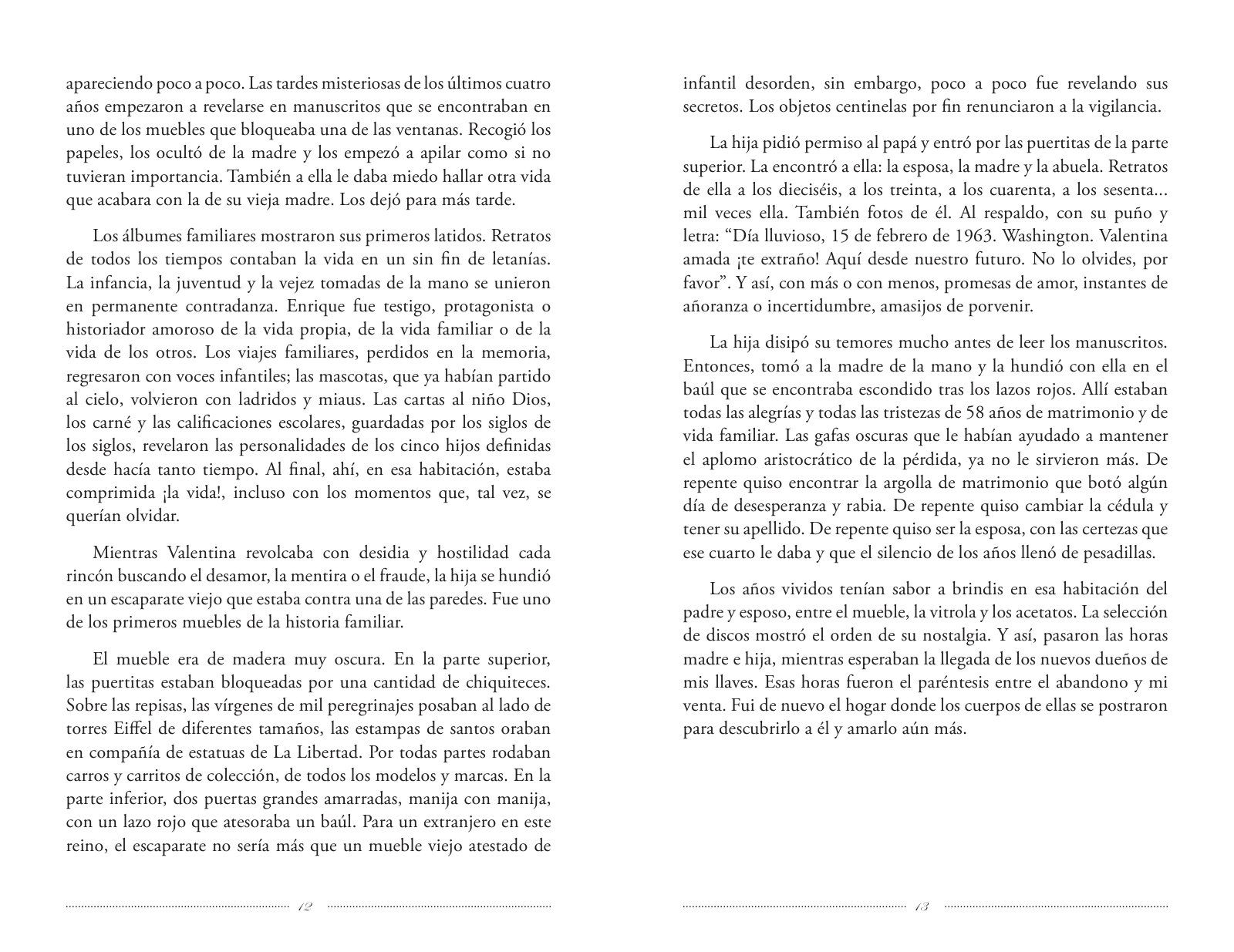 Páginas 12 y 13 de «Sutura de una Lágrima»: texto corrido