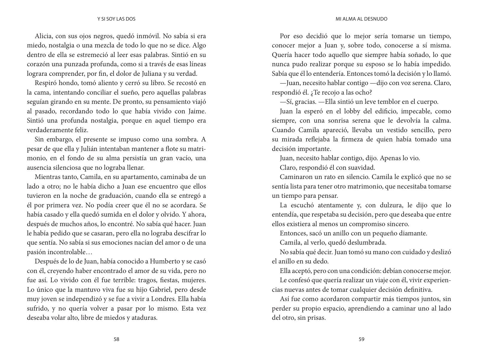 Páginas 74 y 75 de «Y si soy las dos»: texto corrido