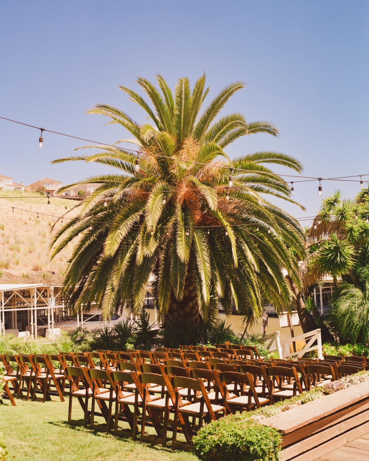 Outdoor coastal wedding venue reception area 