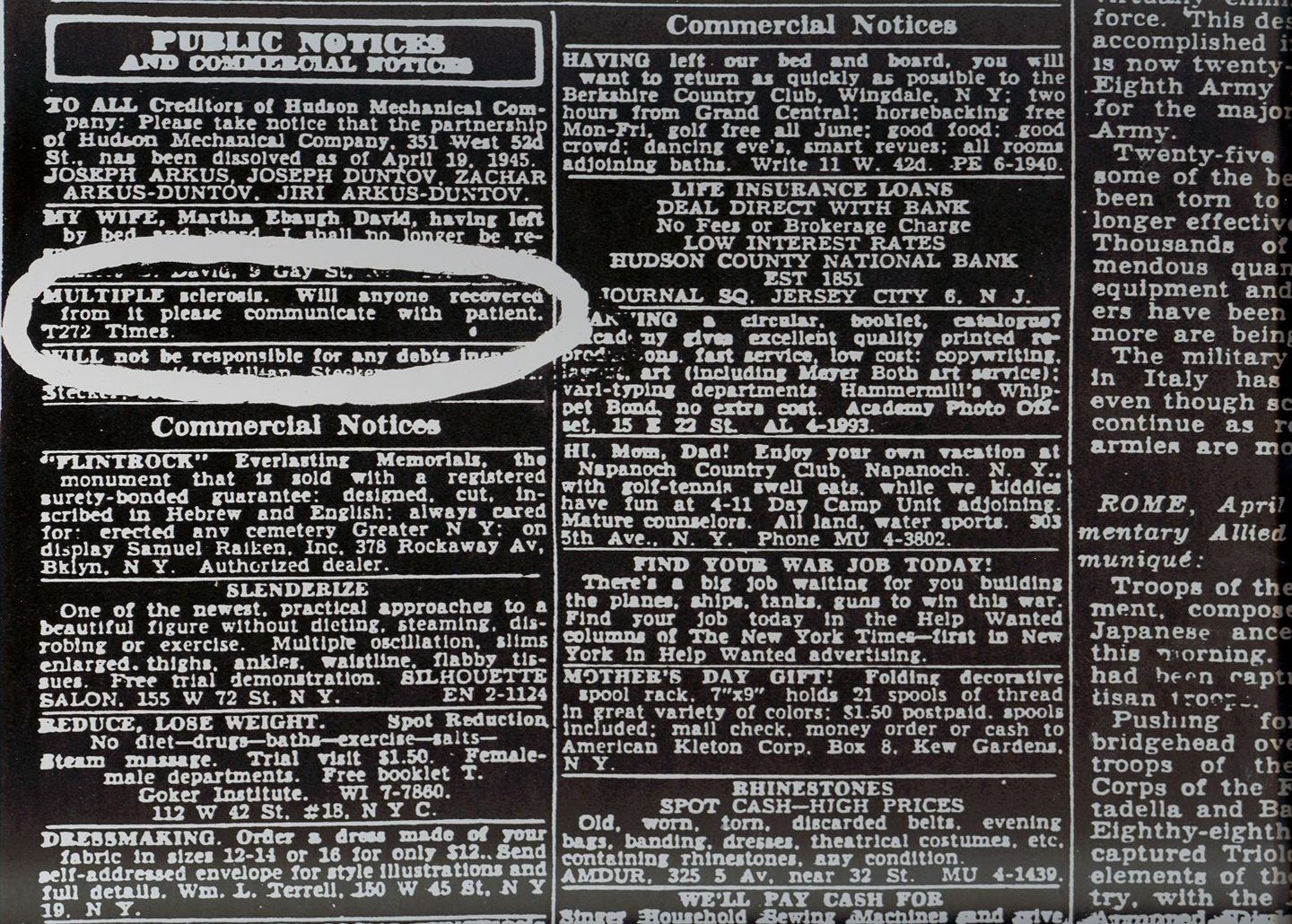 A copy of the ad in The New York Times.