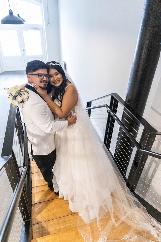 A wedding photo of a young man and woman.