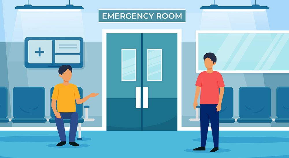 An illustration of people waiting at an emergency room.