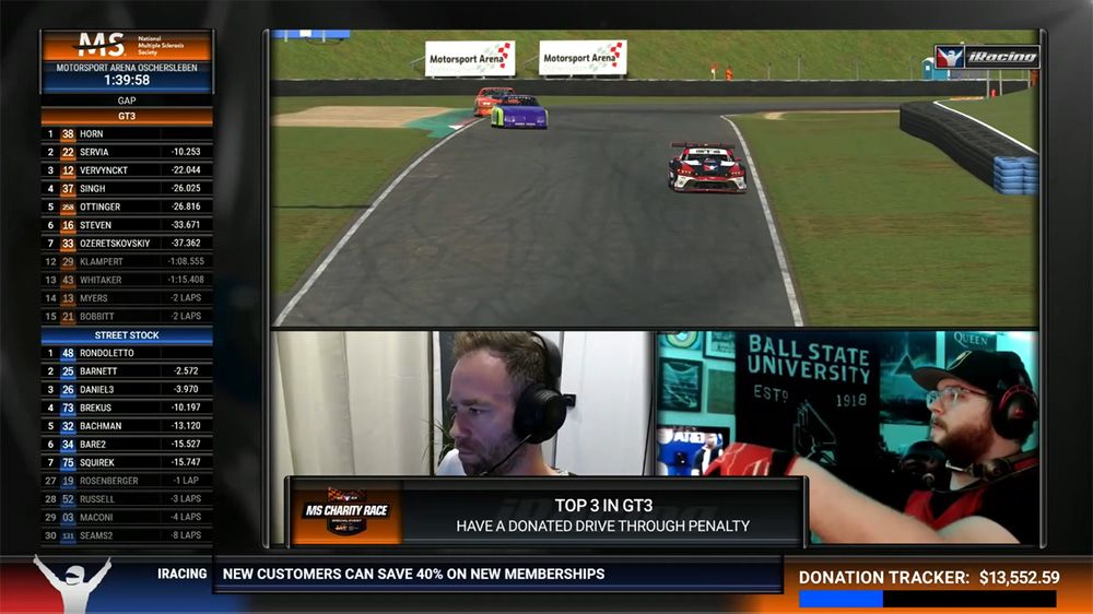 View of the Race for the Cure broadcast as two men participate in the race.