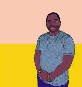 An illustration of a Black man smiling at the camera