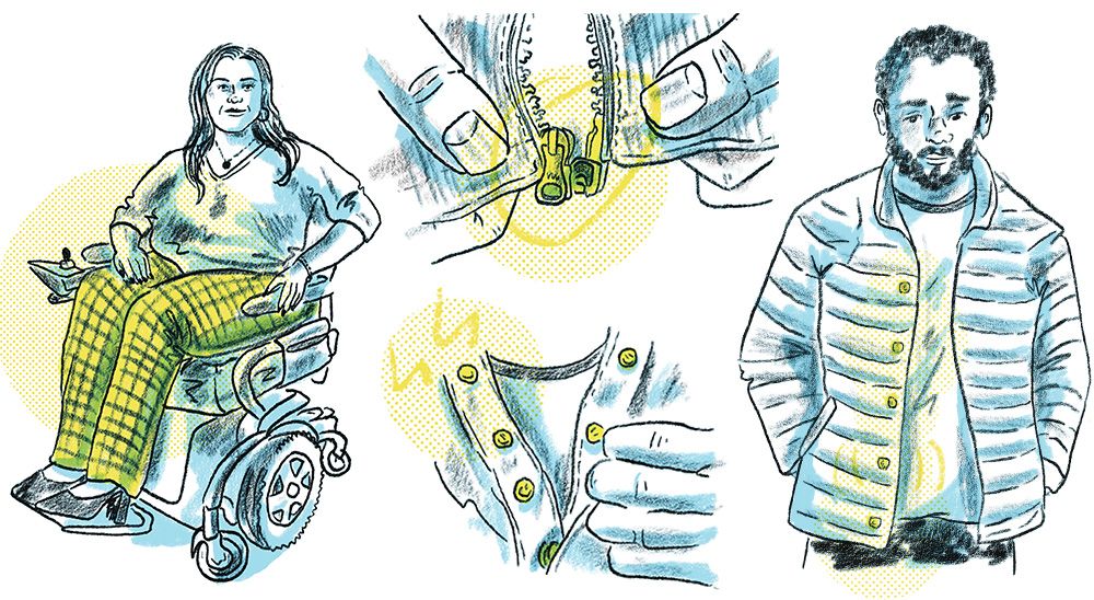 A collection of illustrations featuring adaptive clothing.