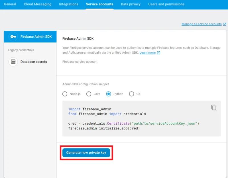 Firebase Generate Private key