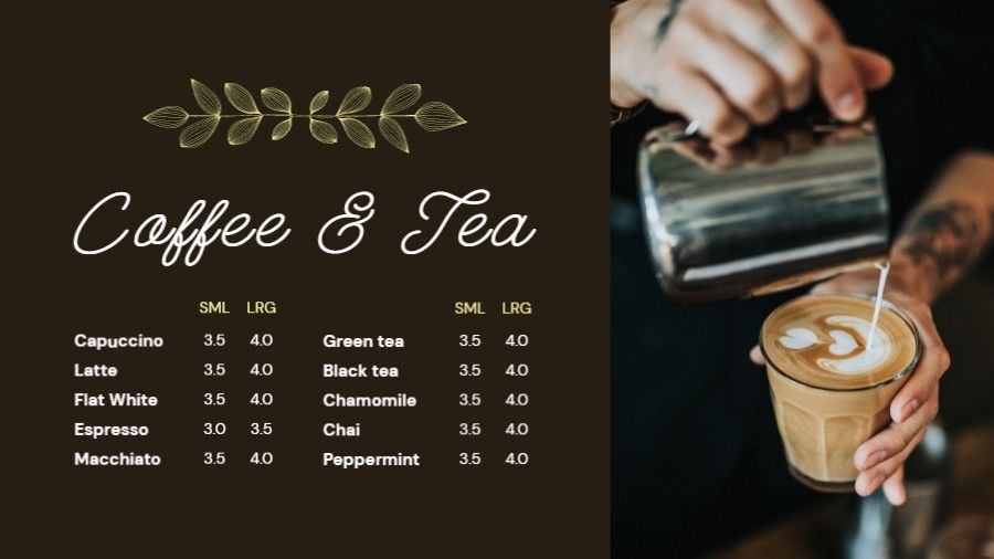 Coffee and Tea Shop Menu