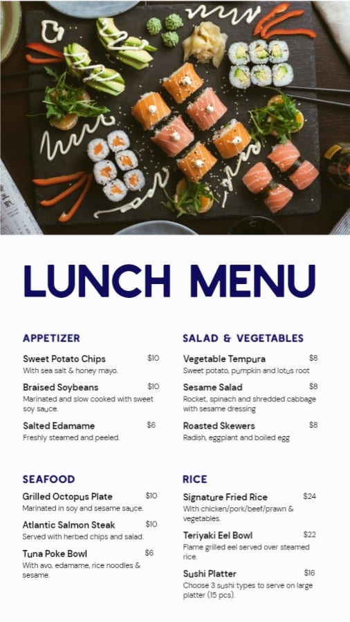Sushi Lunch Menu