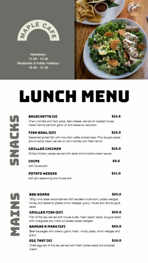 Restaurant Lunch Menu