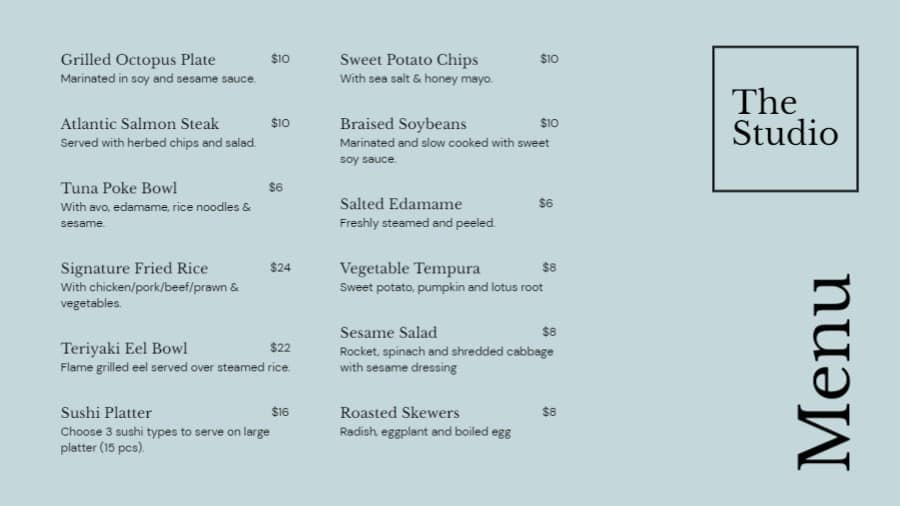 Seafood All Day Menu