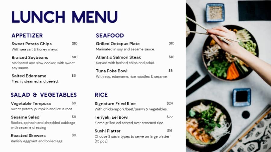 Restaurant & Cafe Lunch Menu