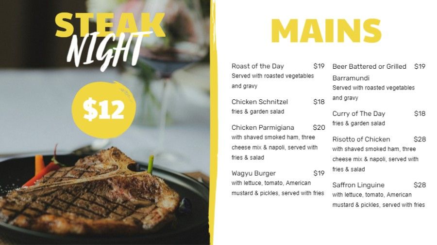 Steakhouse Specials Menu