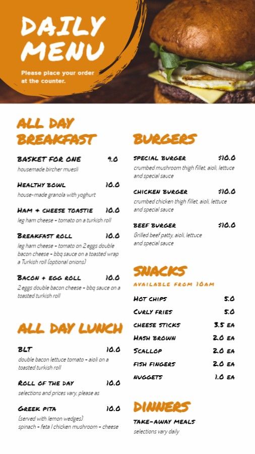 Daily Restaurant Menu