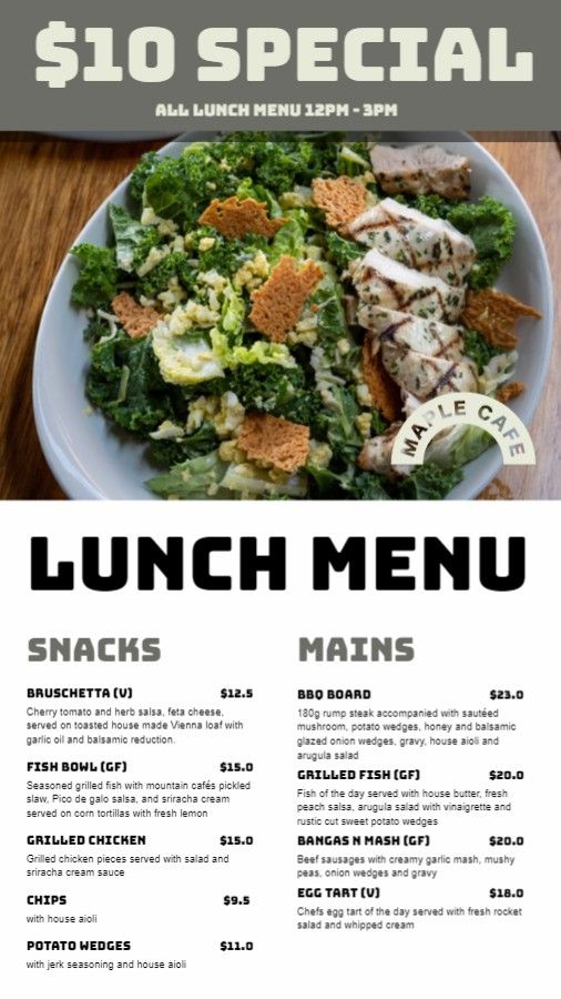 Restaurant Lunch Menu Specials