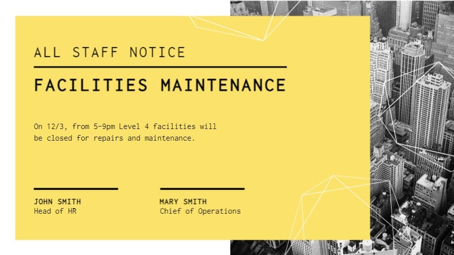 Facilities Maintenance Announcement