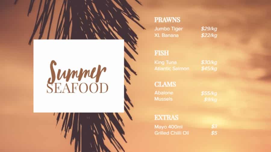 Seafood Restaurant Menu Board