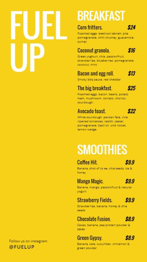 Breakfast & Smoothies Menu