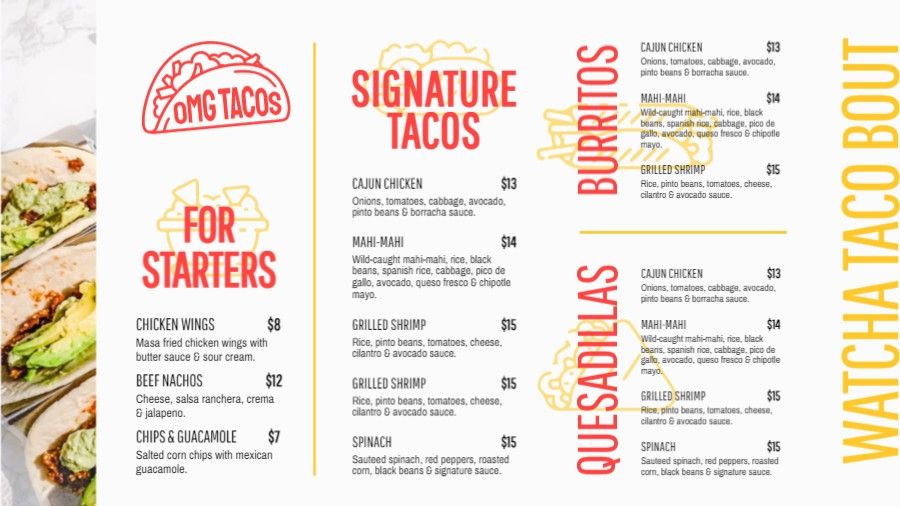 Fun Landscape Mexican Restaurant Menu