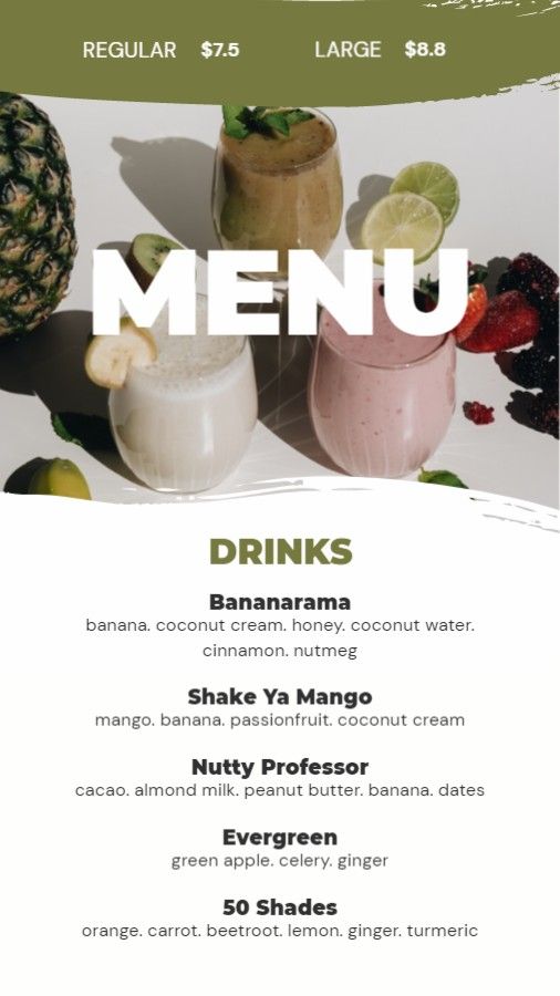 Portrait Cocktail Drinks Menu
