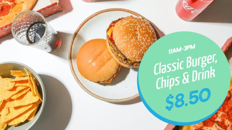 Burger Chips and Drink