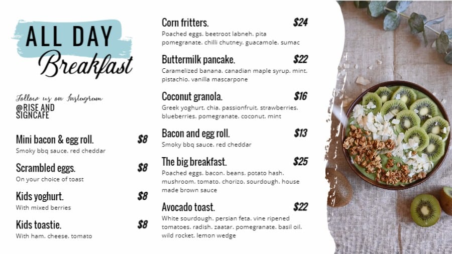 All Day Breakfast Menu