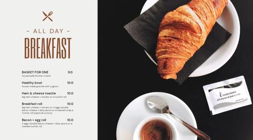 All Day Breakfast Menu with Image of Croissant on the right