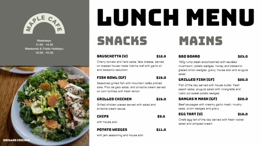 Restaurant Lunch Menu