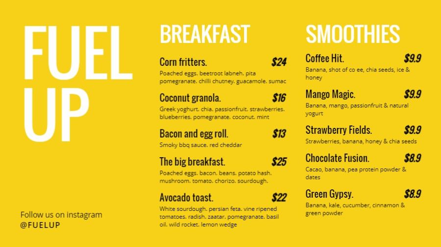 Cafe Breakfast Menu