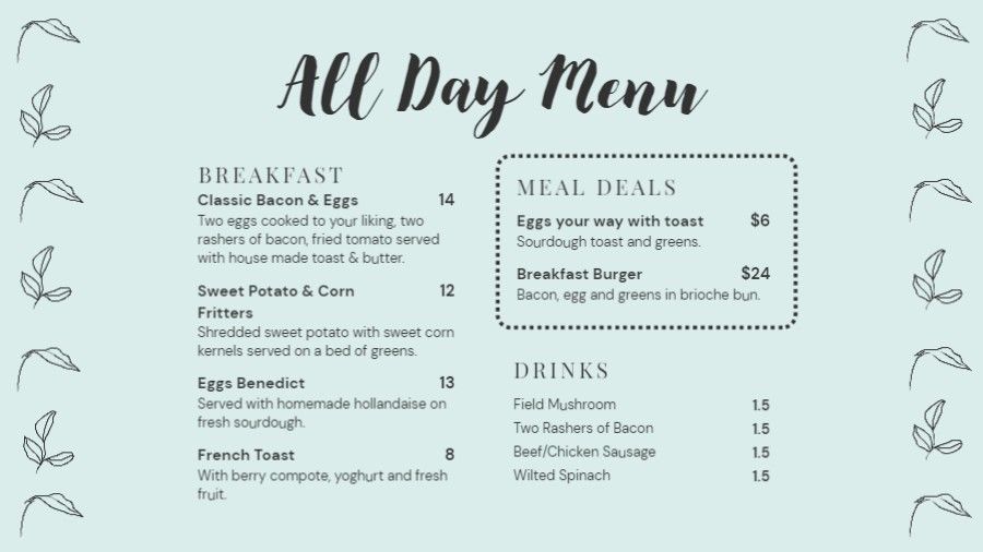 Restaurant All Day Menu