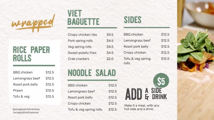 Rolls Salad and Baguette Bar Menu