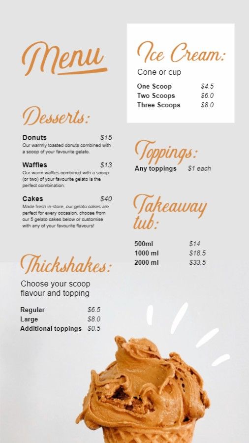 Ice Cream Menu