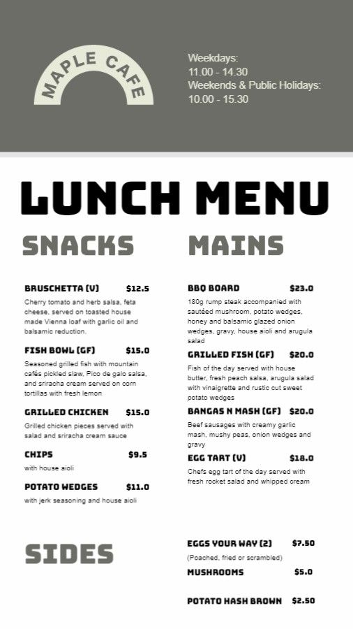 Restaurant Lunch Menu