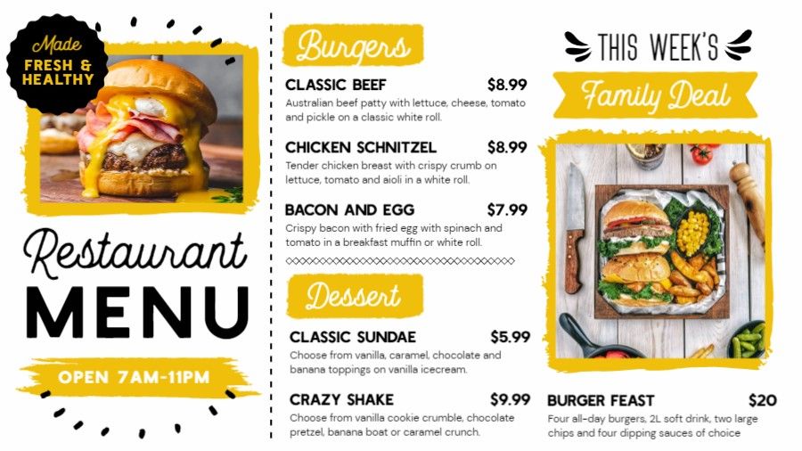 Restaurant Burger Specials Menu