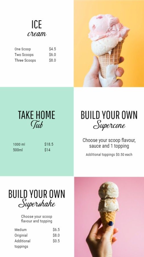 Ice Cream Shop Menu