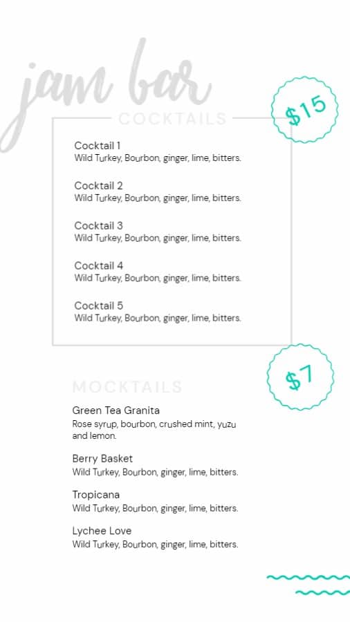 Cocktail Bar Menu